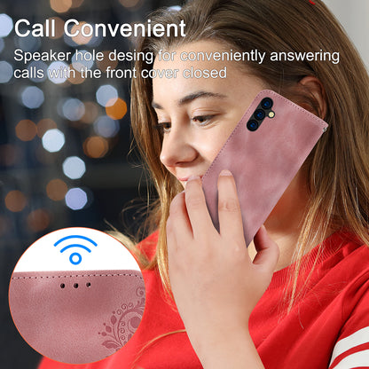 Flower Imprinted Phone Shell for Samsung Galaxy A24 4G Anti-Drop Phone Case Skin-Touch Leather Cover with Strap