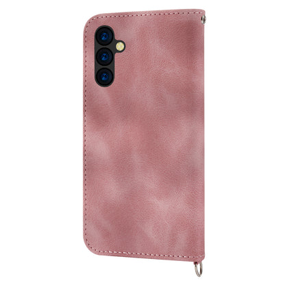 Flower Imprinted Phone Shell for Samsung Galaxy A24 4G Anti-Drop Phone Case Skin-Touch Leather Cover with Strap