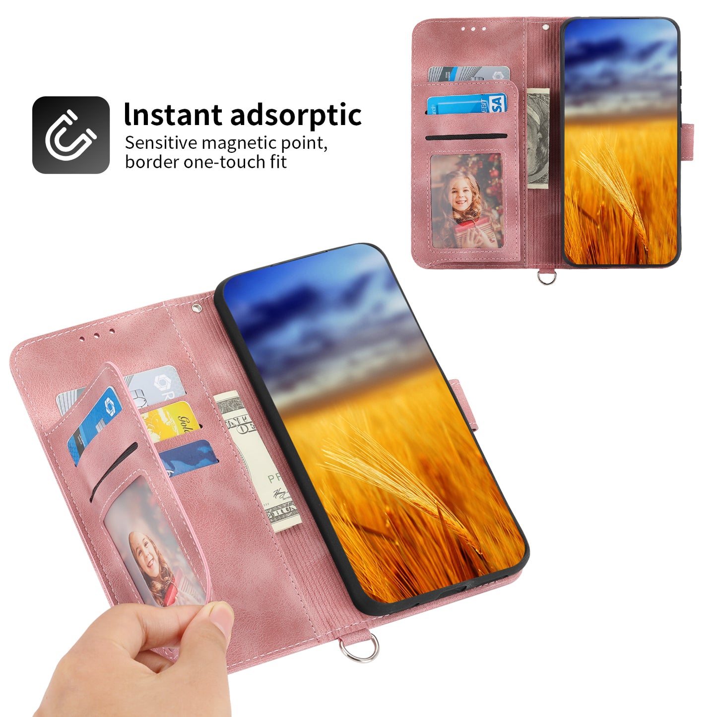 Flower Imprinted Phone Shell for Samsung Galaxy A24 4G Anti-Drop Phone Case Skin-Touch Leather Cover with Strap