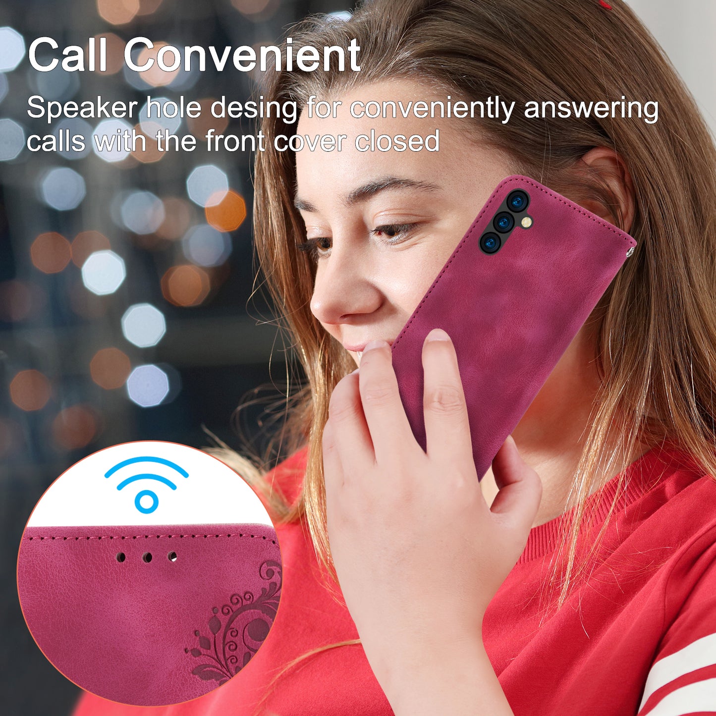 Flower Imprinted Phone Shell for Samsung Galaxy A24 4G Anti-Drop Phone Case Skin-Touch Leather Cover with Strap