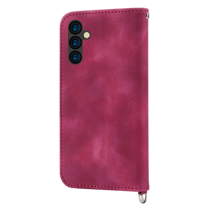 Flower Imprinted Phone Shell for Samsung Galaxy A24 4G Anti-Drop Phone Case Skin-Touch Leather Cover with Strap