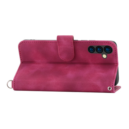 Flower Imprinted Phone Shell for Samsung Galaxy A24 4G Anti-Drop Phone Case Skin-Touch Leather Cover with Strap