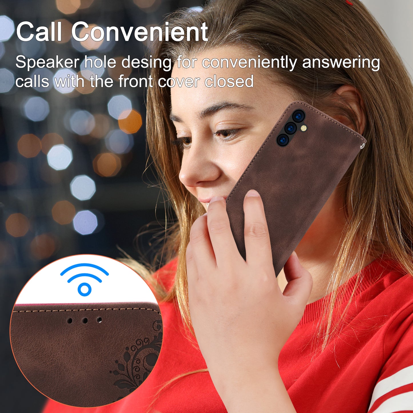 Flower Imprinted Phone Shell for Samsung Galaxy A24 4G Anti-Drop Phone Case Skin-Touch Leather Cover with Strap