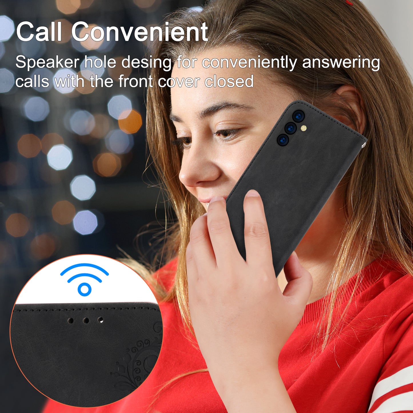 Flower Imprinted Phone Shell for Samsung Galaxy A24 4G Anti-Drop Phone Case Skin-Touch Leather Cover with Strap