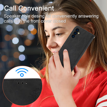 Flower Imprinted Phone Shell for Samsung Galaxy A24 4G Anti-Drop Phone Case Skin-Touch Leather Cover with Strap