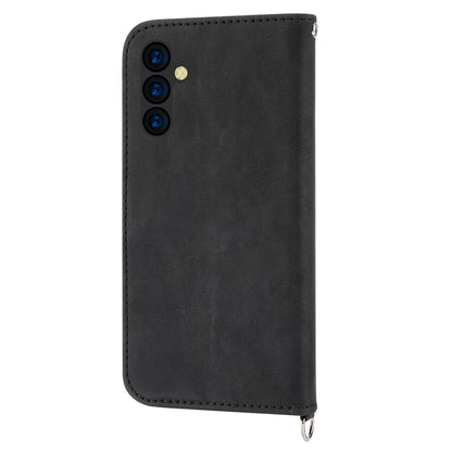 Flower Imprinted Phone Shell for Samsung Galaxy A24 4G Anti-Drop Phone Case Skin-Touch Leather Cover with Strap