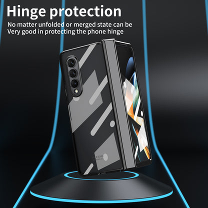 For Samsung Galaxy Z Fold4 5G Electroplating High Transparency Folding Phone Case with Tempered Glass Film