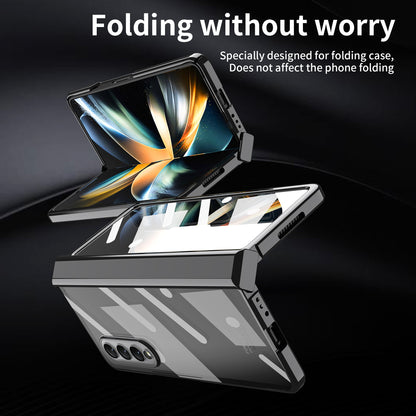 For Samsung Galaxy Z Fold4 5G Electroplating High Transparency Folding Phone Case with Tempered Glass Film