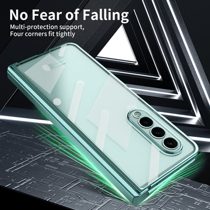 For Samsung Galaxy Z Fold4 5G Electroplating High Transparency Folding Phone Case with Tempered Glass Film
