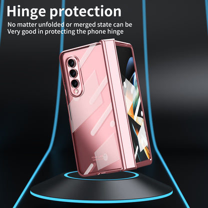 For Samsung Galaxy Z Fold4 5G Electroplating High Transparency Folding Phone Case with Tempered Glass Film