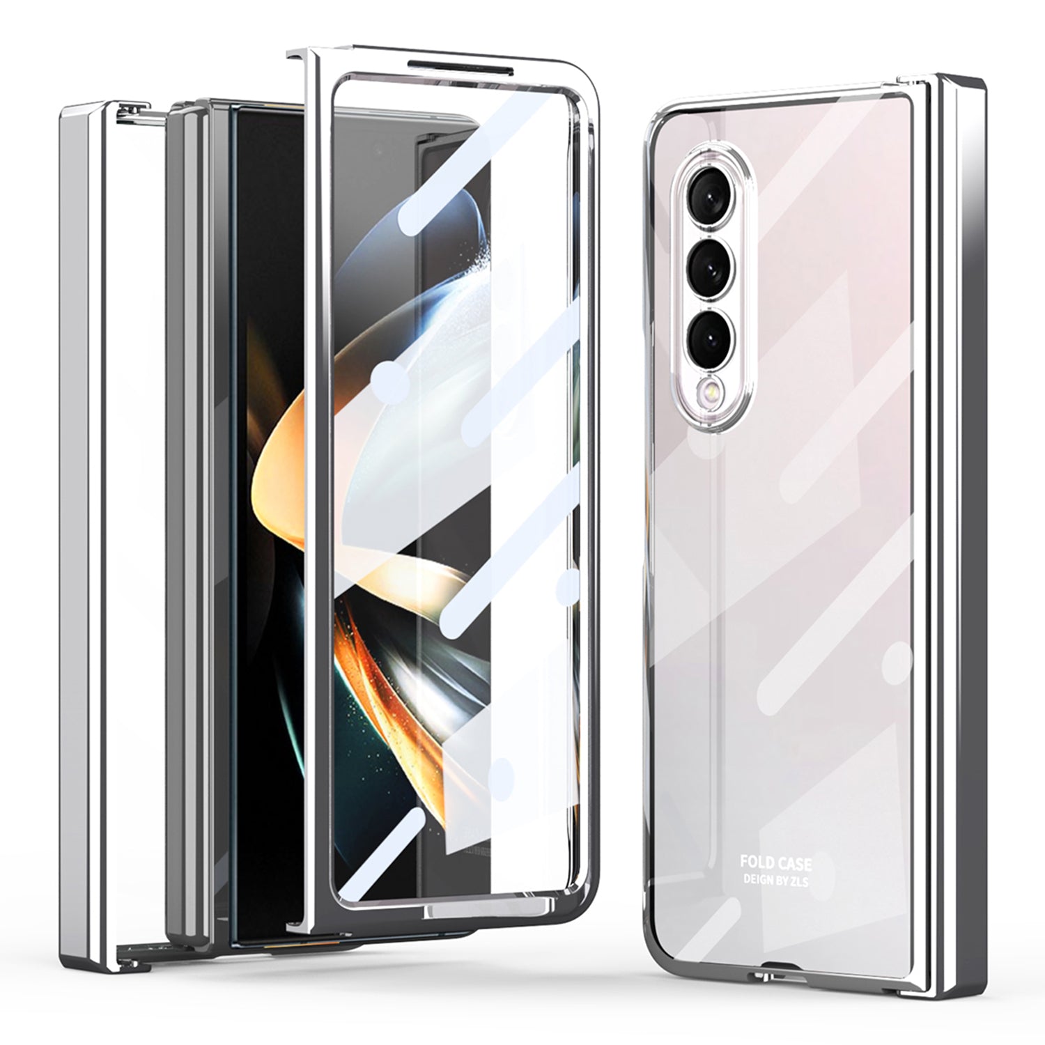 For Samsung Galaxy Z Fold4 5G Electroplating High Transparency Folding Phone Case with Tempered Glass Film