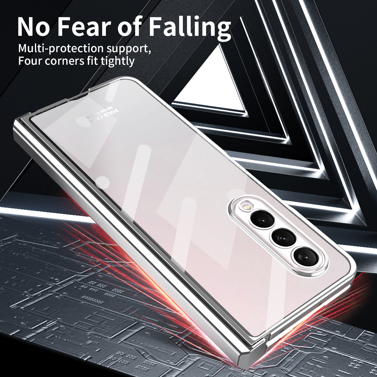 For Samsung Galaxy Z Fold4 5G Electroplating High Transparency Folding Phone Case with Tempered Glass Film