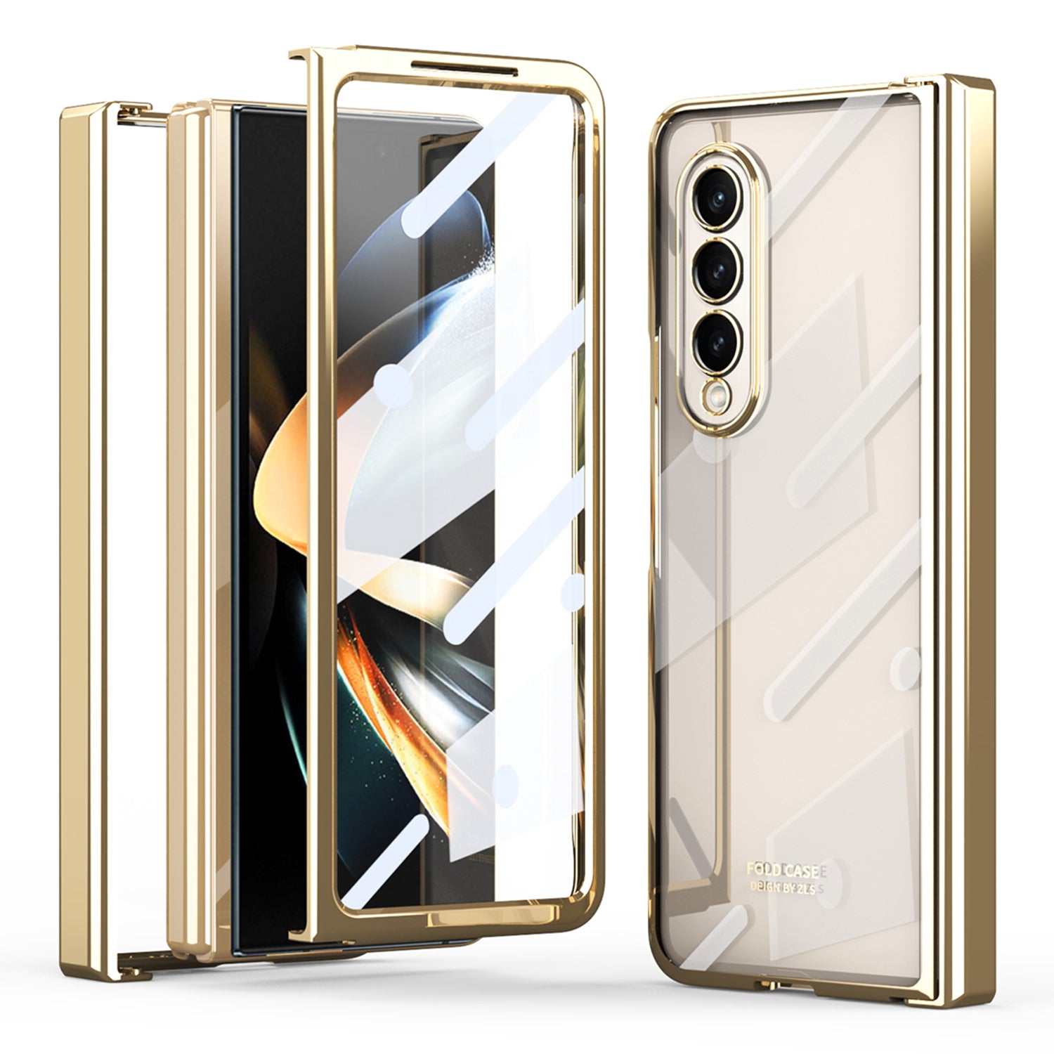 For Samsung Galaxy Z Fold4 5G Electroplating High Transparency Folding Phone Case with Tempered Glass Film
