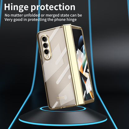 For Samsung Galaxy Z Fold4 5G Electroplating High Transparency Folding Phone Case with Tempered Glass Film