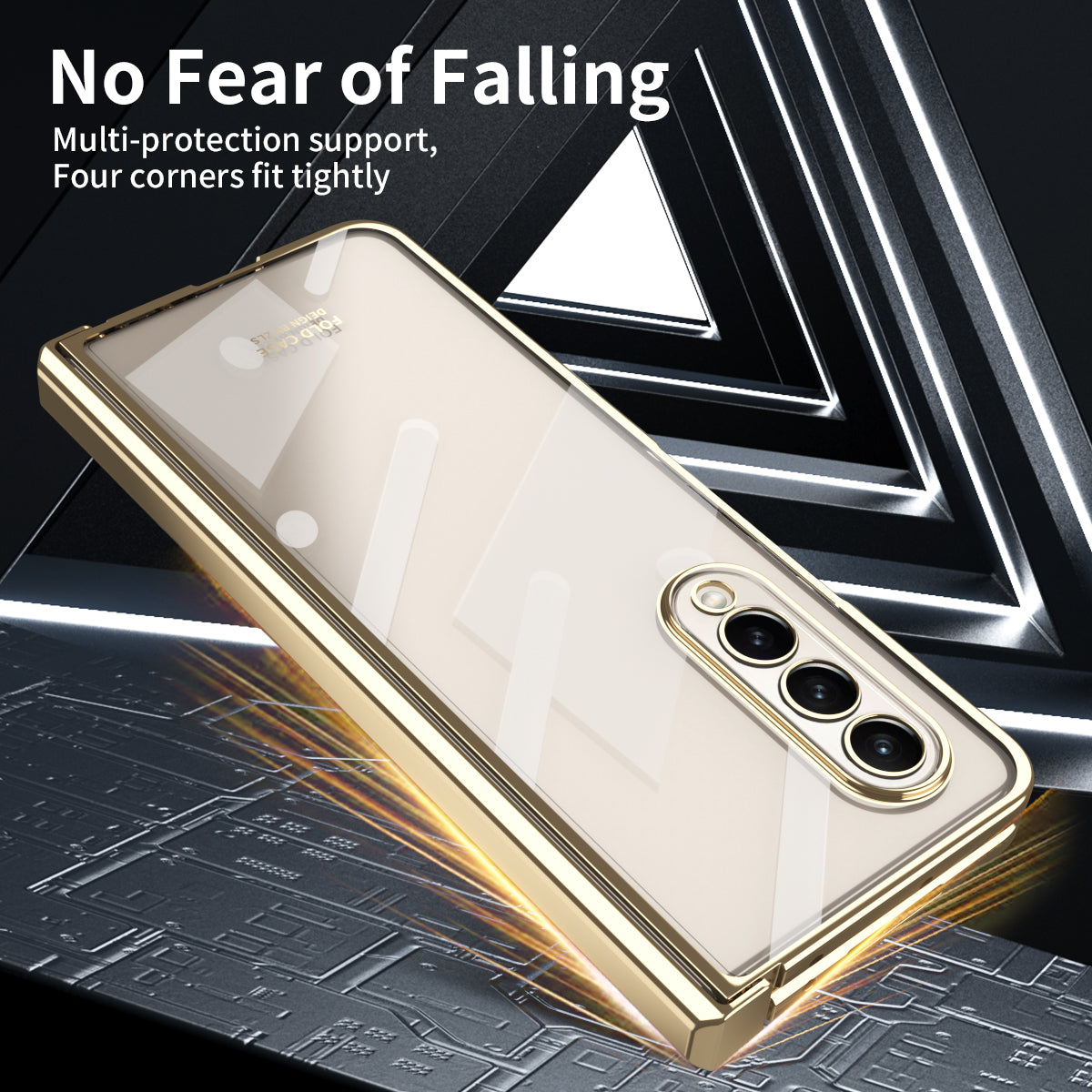 For Samsung Galaxy Z Fold4 5G Electroplating High Transparency Folding Phone Case with Tempered Glass Film