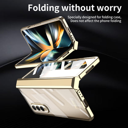 For Samsung Galaxy Z Fold4 5G Electroplating High Transparency Folding Phone Case with Tempered Glass Film