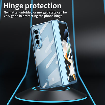 For Samsung Galaxy Z Fold4 5G Electroplating High Transparency Folding Phone Case with Tempered Glass Film