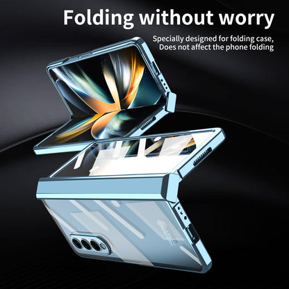 For Samsung Galaxy Z Fold4 5G Electroplating High Transparency Folding Phone Case with Tempered Glass Film