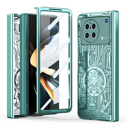 PC Cover for vivo X Fold Mechanical Legend Series Electroplating Folding Phone Case with Tempered Glass Film