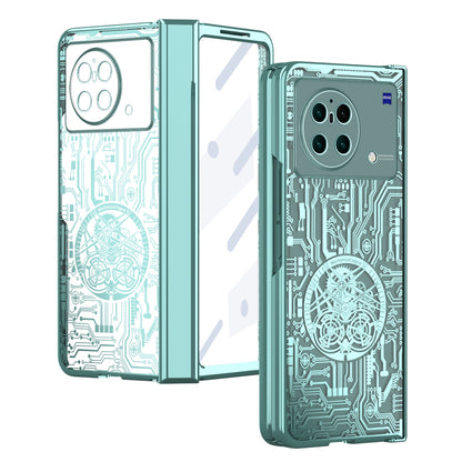 PC Cover for vivo X Fold Mechanical Legend Series Electroplating Folding Phone Case with Tempered Glass Film