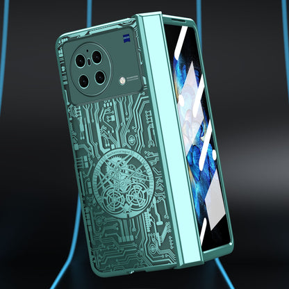 PC Cover for vivo X Fold Mechanical Legend Series Electroplating Folding Phone Case with Tempered Glass Film