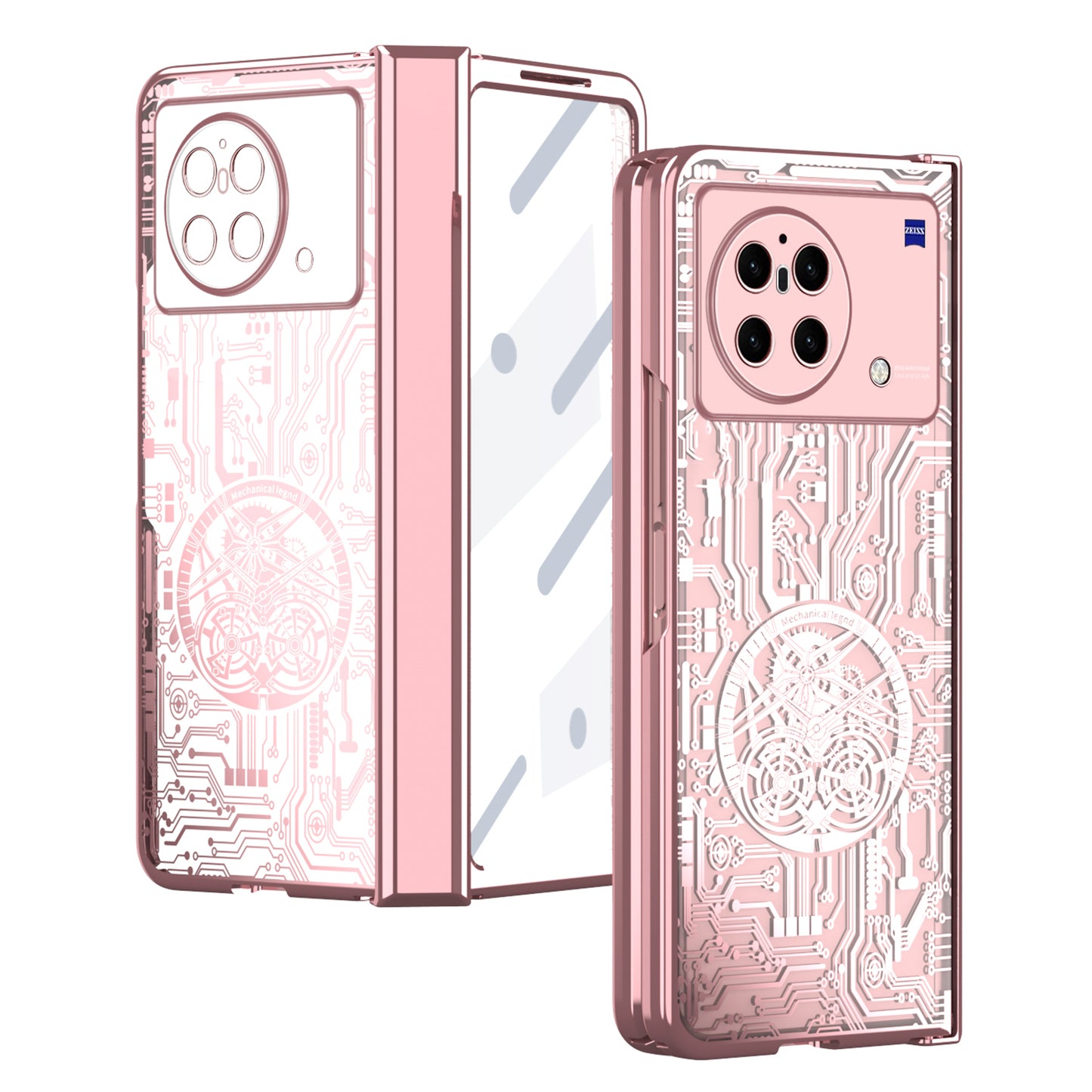 PC Cover for vivo X Fold Mechanical Legend Series Electroplating Folding Phone Case with Tempered Glass Film