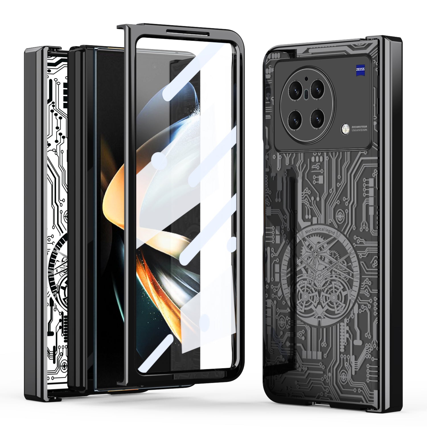 PC Cover for vivo X Fold Mechanical Legend Series Electroplating Folding Phone Case with Tempered Glass Film
