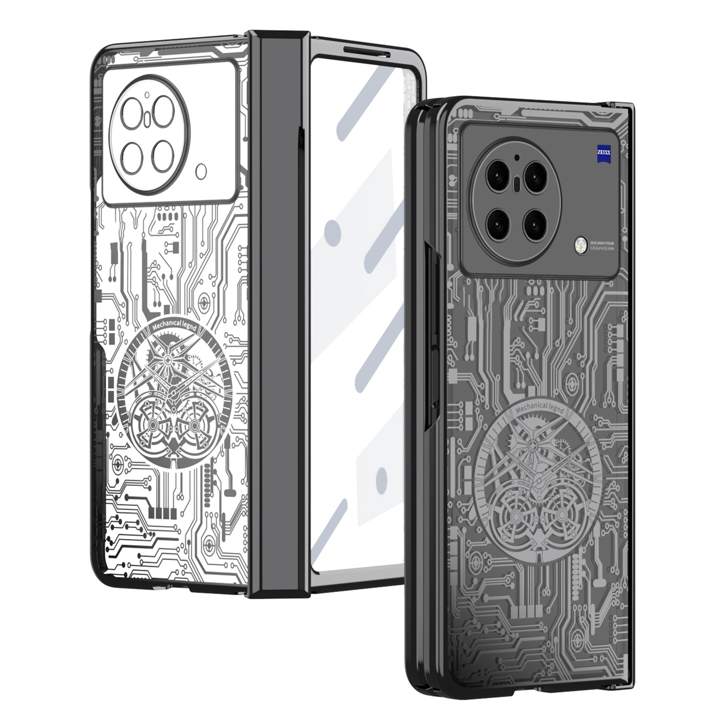 PC Cover for vivo X Fold Mechanical Legend Series Electroplating Folding Phone Case with Tempered Glass Film
