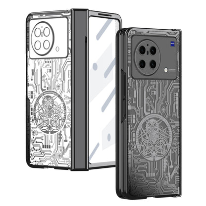 PC Cover for vivo X Fold Mechanical Legend Series Electroplating Folding Phone Case with Tempered Glass Film