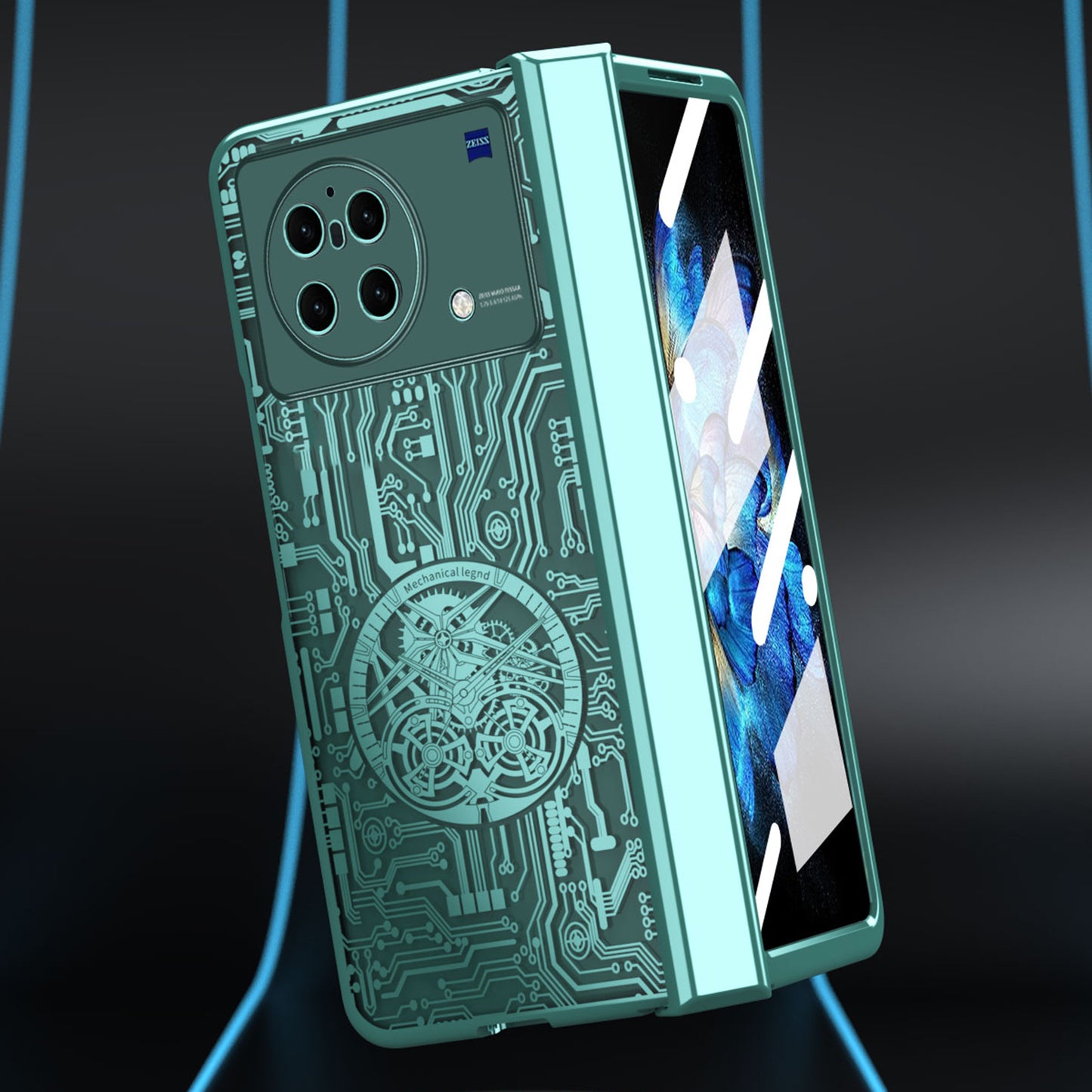 PC Cover for vivo X Fold Mechanical Legend Series Electroplating Folding Phone Case with Tempered Glass Film
