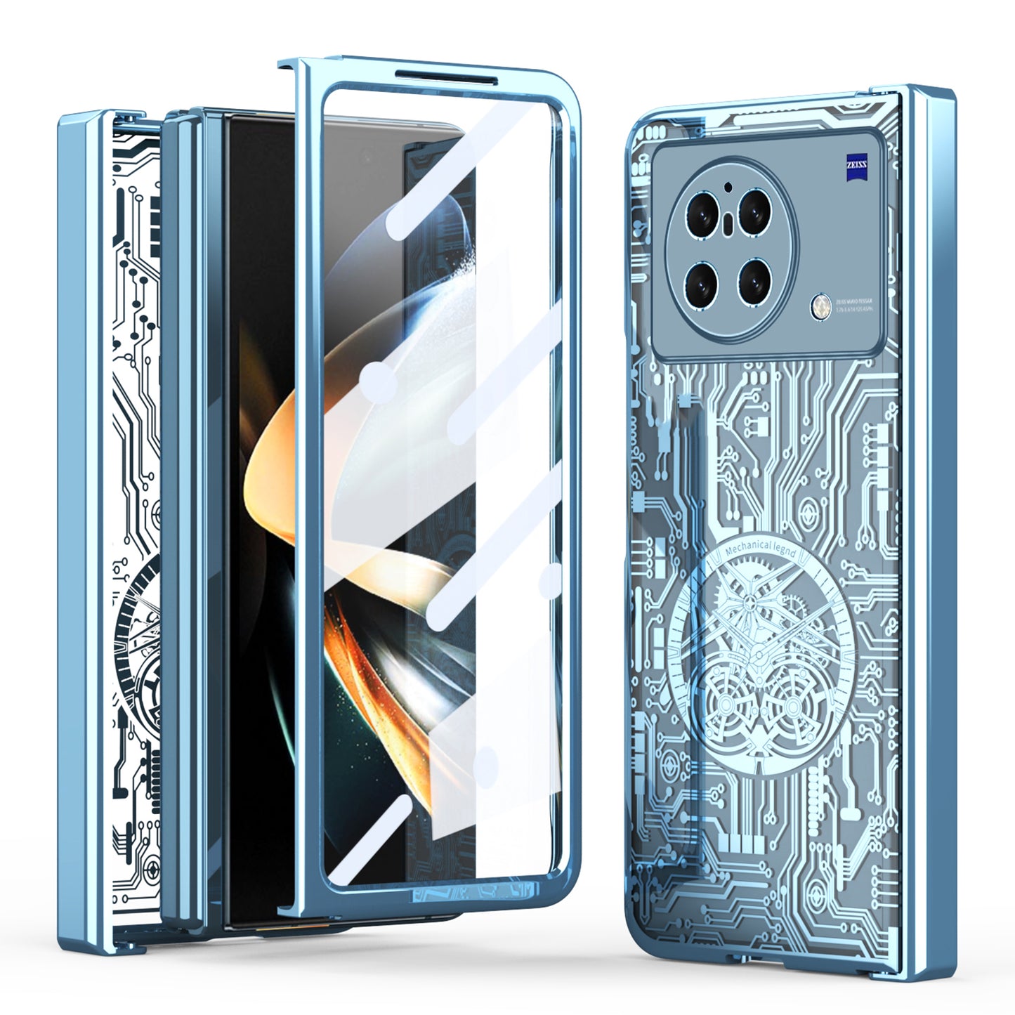 PC Cover for vivo X Fold Mechanical Legend Series Electroplating Folding Phone Case with Tempered Glass Film