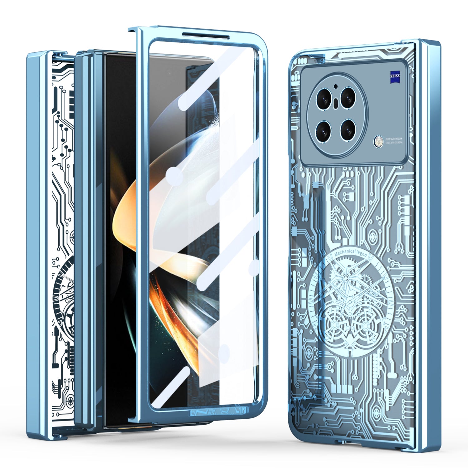 PC Cover for vivo X Fold Mechanical Legend Series Electroplating Folding Phone Case with Tempered Glass Film