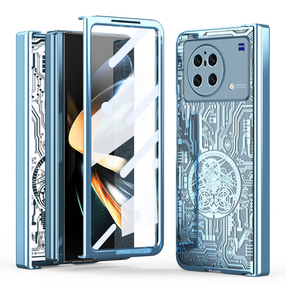 PC Cover for vivo X Fold Mechanical Legend Series Electroplating Folding Phone Case with Tempered Glass Film