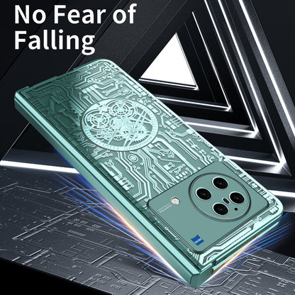 PC Cover for vivo X Fold Mechanical Legend Series Electroplating Folding Phone Case with Tempered Glass Film