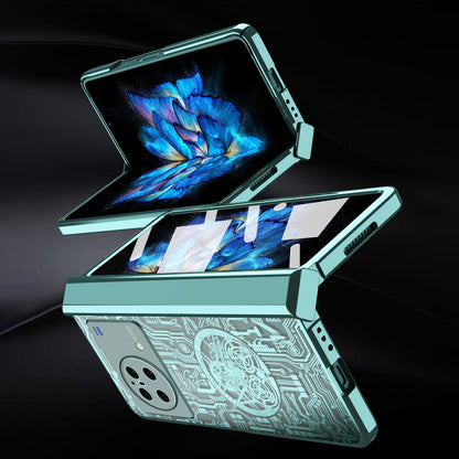 PC Cover for vivo X Fold Mechanical Legend Series Electroplating Folding Phone Case with Tempered Glass Film