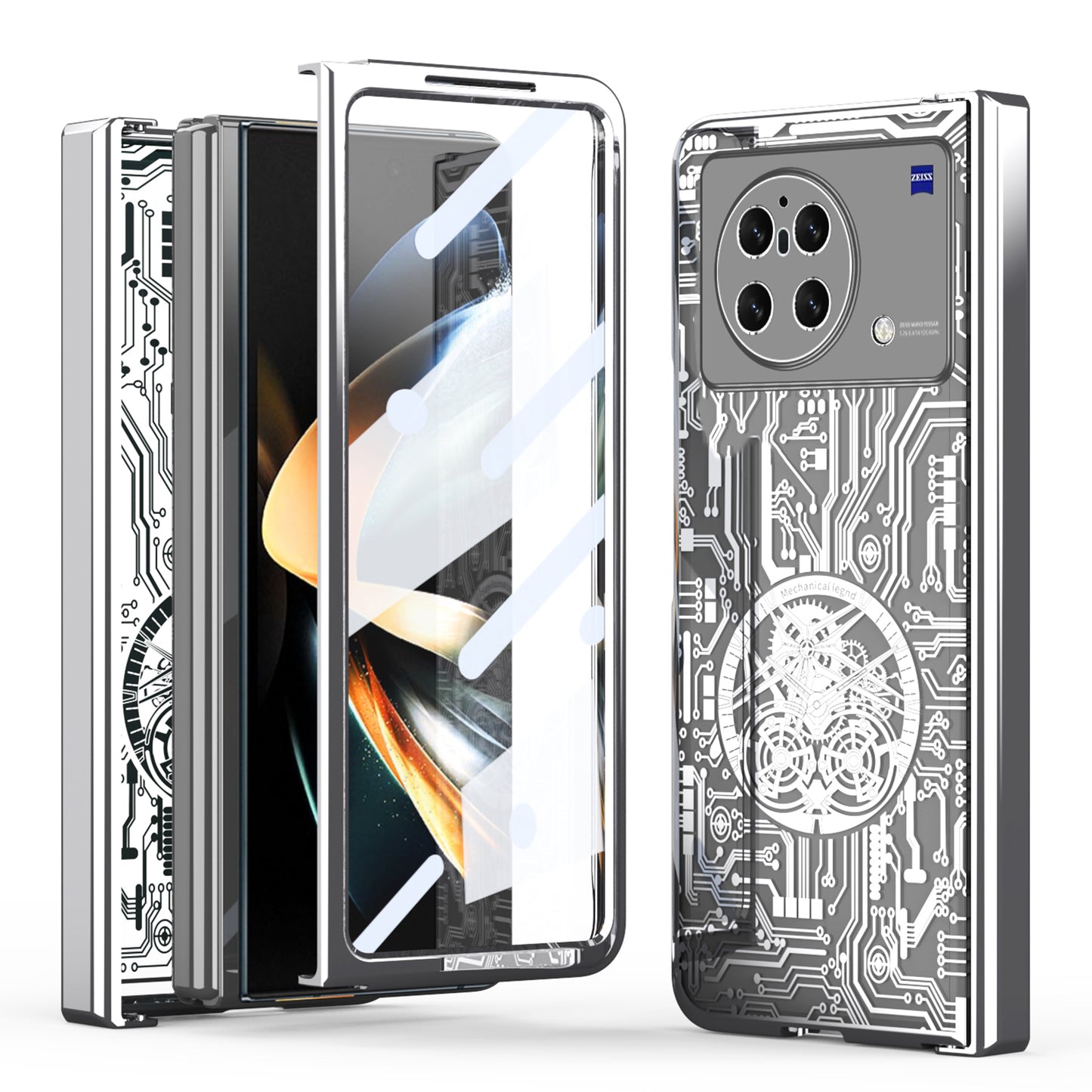 PC Cover for vivo X Fold Mechanical Legend Series Electroplating Folding Phone Case with Tempered Glass Film