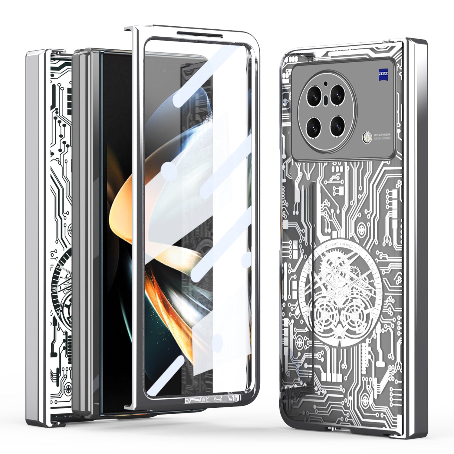 PC Cover for vivo X Fold Mechanical Legend Series Electroplating Folding Phone Case with Tempered Glass Film