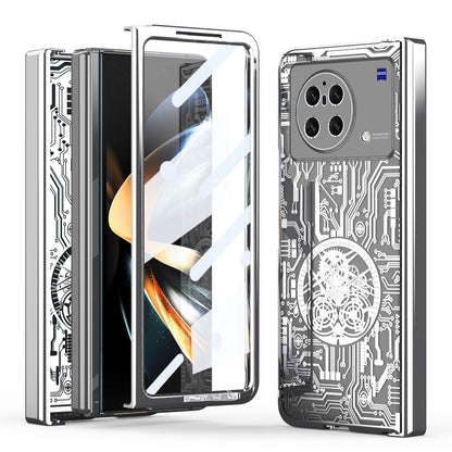 PC Cover for vivo X Fold Mechanical Legend Series Electroplating Folding Phone Case with Tempered Glass Film