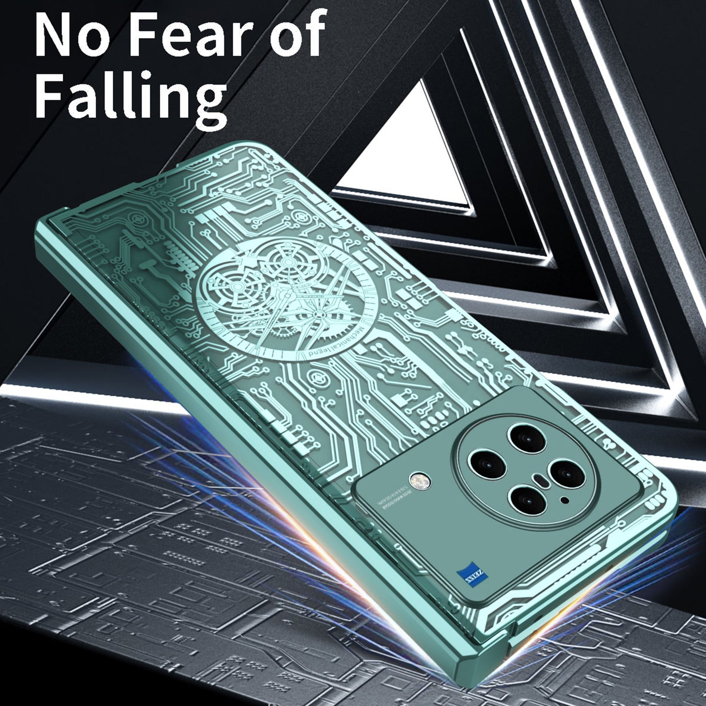 PC Cover for vivo X Fold Mechanical Legend Series Electroplating Folding Phone Case with Tempered Glass Film