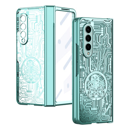Folding Phone Case for Samsung Galaxy Z Fold3 5G Mechanical Legend Series Electroplating PC Shell with Tempered Glass Film