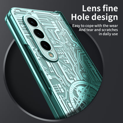 Folding Phone Case for Samsung Galaxy Z Fold3 5G Mechanical Legend Series Electroplating PC Shell with Tempered Glass Film