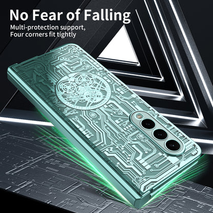 Folding Phone Case for Samsung Galaxy Z Fold3 5G Mechanical Legend Series Electroplating PC Shell with Tempered Glass Film