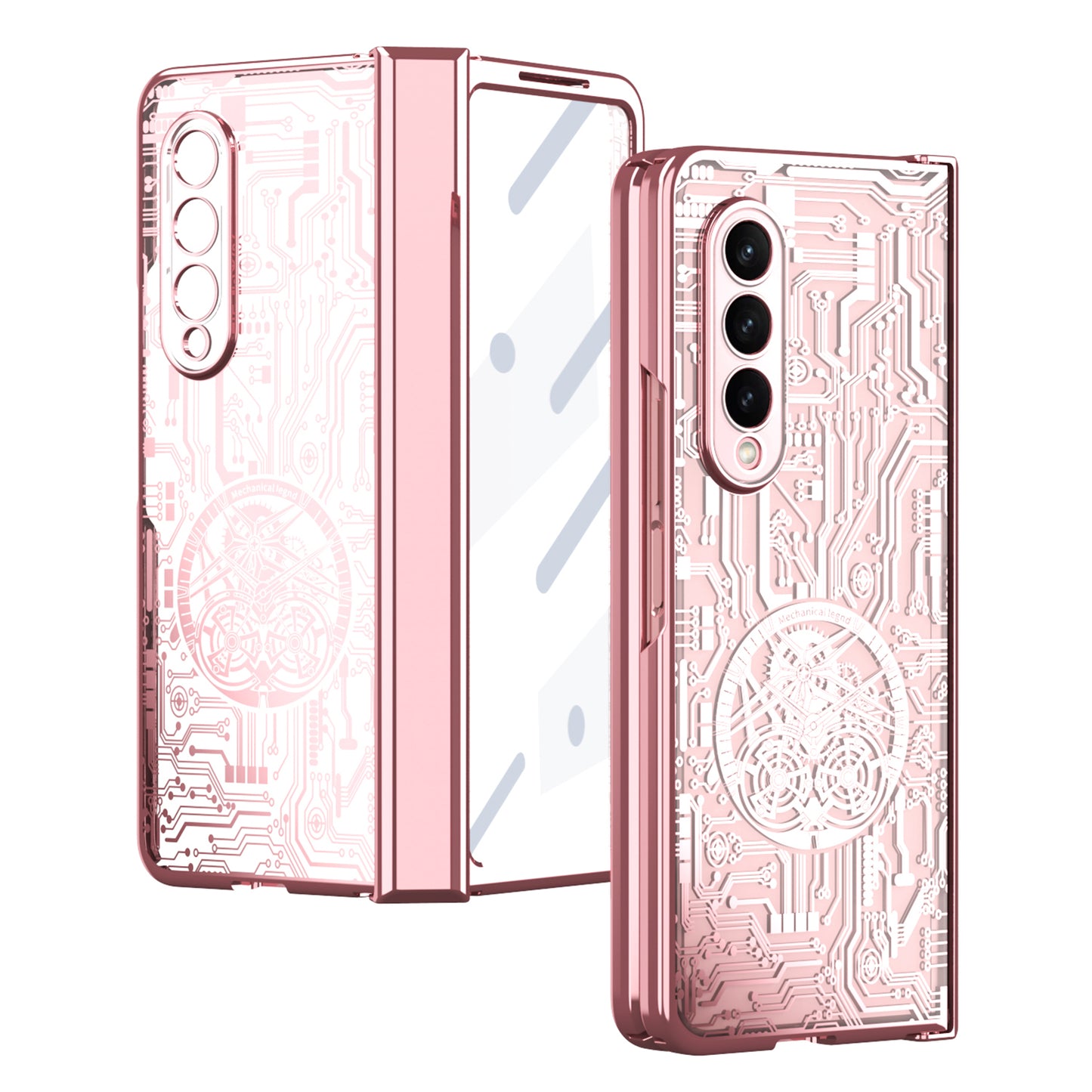 Folding Phone Case for Samsung Galaxy Z Fold3 5G Mechanical Legend Series Electroplating PC Shell with Tempered Glass Film