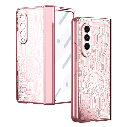 Folding Phone Case for Samsung Galaxy Z Fold3 5G Mechanical Legend Series Electroplating PC Shell with Tempered Glass Film