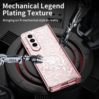 Folding Phone Case for Samsung Galaxy Z Fold3 5G Mechanical Legend Series Electroplating PC Shell with Tempered Glass Film