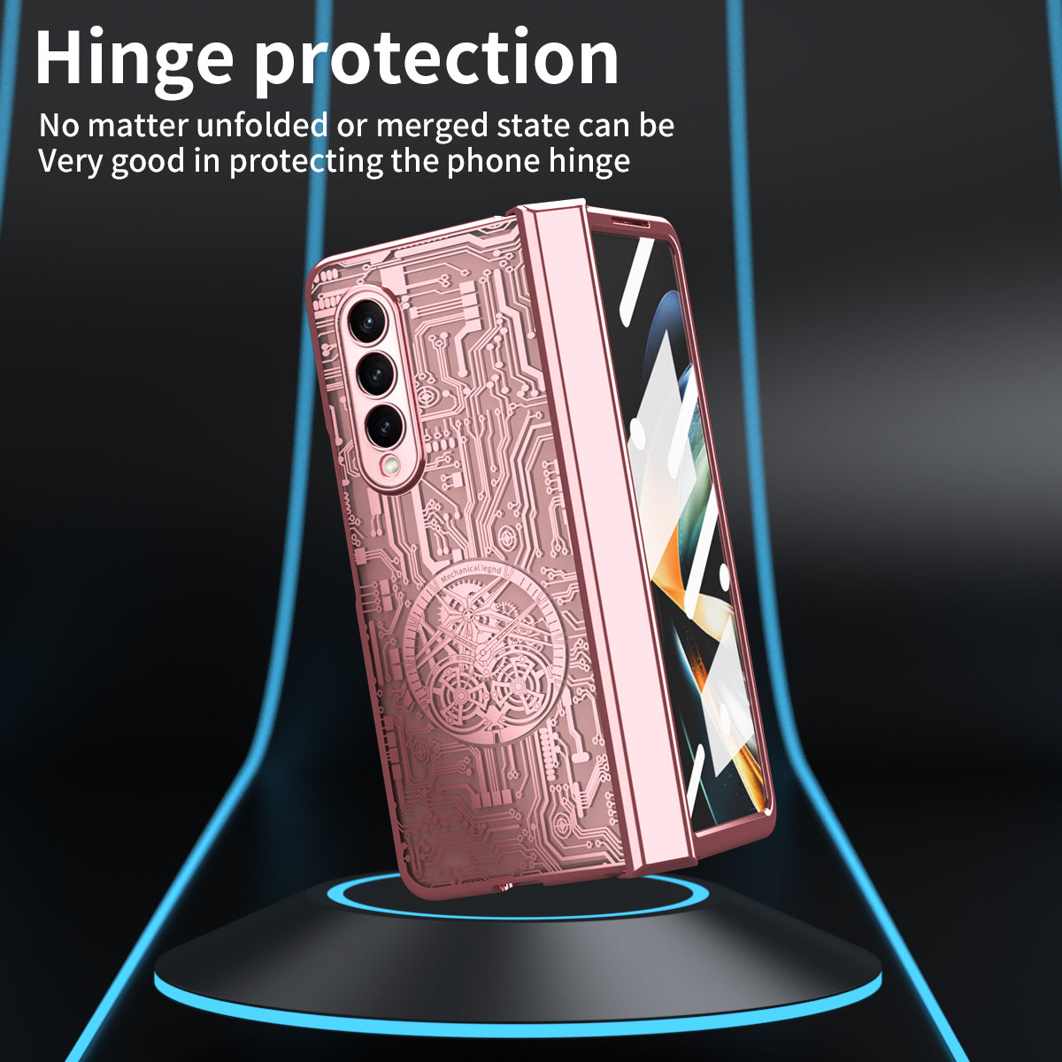 Folding Phone Case for Samsung Galaxy Z Fold3 5G Mechanical Legend Series Electroplating PC Shell with Tempered Glass Film