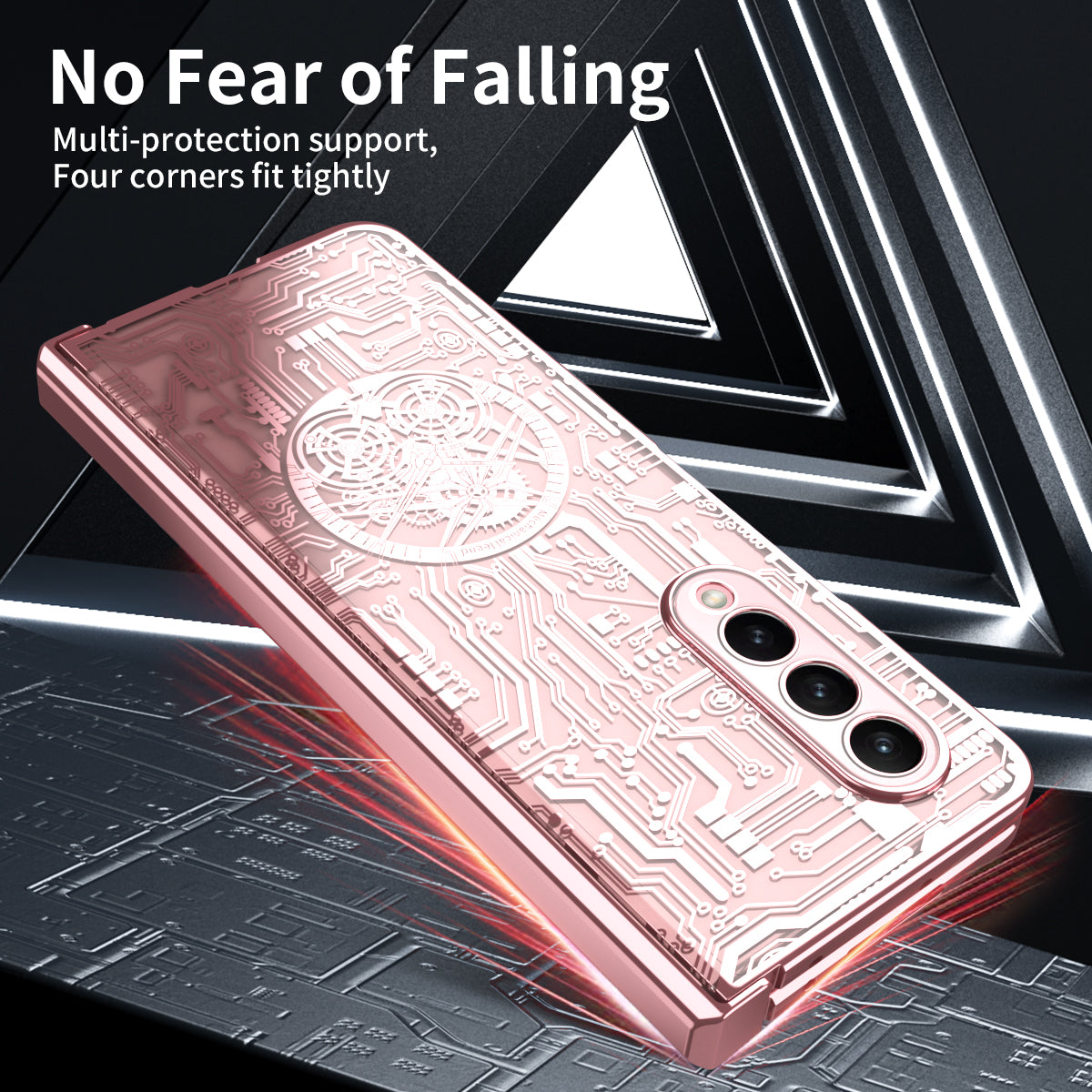 Folding Phone Case for Samsung Galaxy Z Fold3 5G Mechanical Legend Series Electroplating PC Shell with Tempered Glass Film