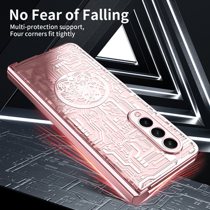 Folding Phone Case for Samsung Galaxy Z Fold3 5G Mechanical Legend Series Electroplating PC Shell with Tempered Glass Film