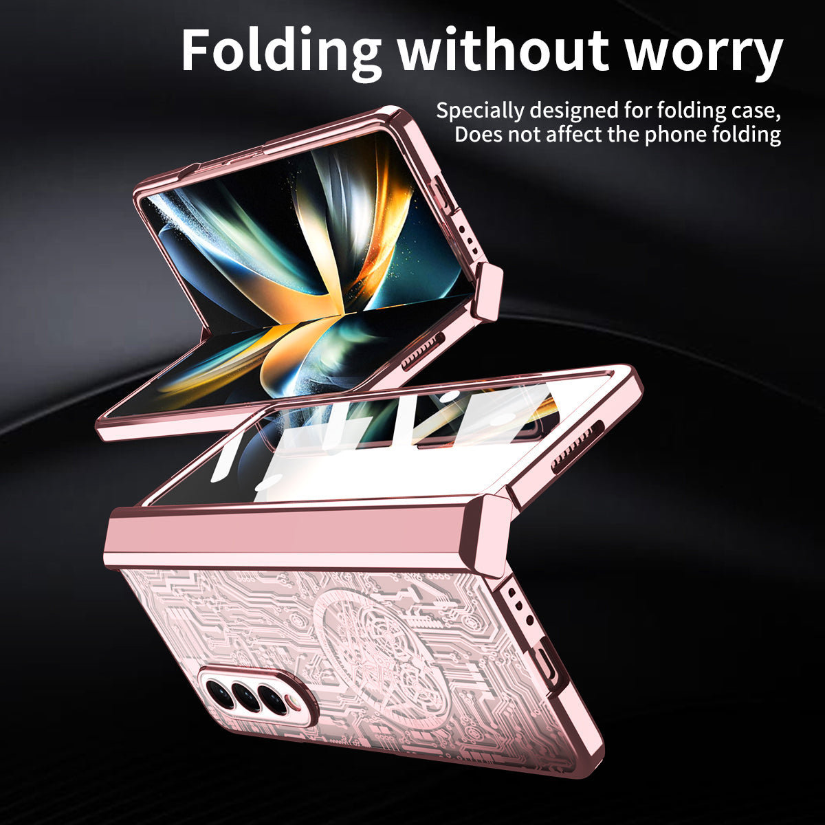Folding Phone Case for Samsung Galaxy Z Fold3 5G Mechanical Legend Series Electroplating PC Shell with Tempered Glass Film