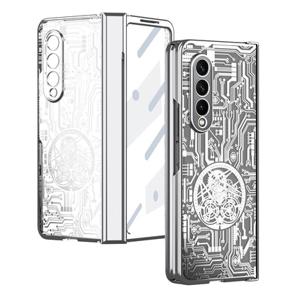 Folding Phone Case for Samsung Galaxy Z Fold3 5G Mechanical Legend Series Electroplating PC Shell with Tempered Glass Film